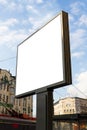 Bilboard with blank white display in the city. Copy space, add text or photo