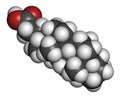 Bile acid (cholic acid, cholate) molecule. Cholic acid is the main bile acid in humans. Atoms are represented as spheres with