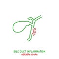 Bile duct inflammation icon in outline style. Cholangitis linear pictogram