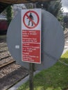 Bilingual do not trespass sign on railway Betws-y-coed North Wales March 2020