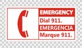 symbol Bilingual Emergency Dial 911 Sign on transparent background