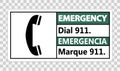 symbol Bilingual Emergency Dial 911 Sign on transparent background