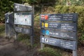 Bilingual signs indicating country walking routes Betwy y-coed North Wales March 2020