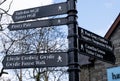 Bilingual signs for tourists Betws-y-coed North Wales March 2020