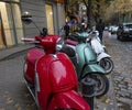 Bilisi, Georgia, 04 Nov 2018: Colorful moped scooter parking