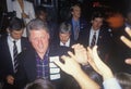 Bill Clinton with voiceless notes attached to his lapel at victory celebration in Little Rock on Nov. 5, 1992, Little Rock
