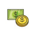 Bill with coin dollar isolated icon Royalty Free Stock Photo