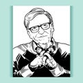 Bill Gates, an American business magnate, software developer, and philanthropist. Editorial art vector portrait on white and black