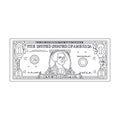 Bill One Dollar Banknot Black Thin Line. Vector