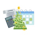 Bill payment calendar. Flat vector cartoon illustration.