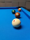 Billard balls on the blue carpet