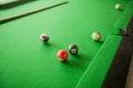 Billard balls on green billard table Royalty Free Stock Photo