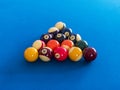 Billard balls setup on a pool table entertainment concept