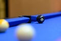 Billard pool game. Billiard balls on blue pool table, Pool game Royalty Free Stock Photo