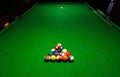 Billards pool game. Green cloth table Royalty Free Stock Photo