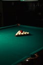 Billards pool game. Green cloth table with white balls Royalty Free Stock Photo