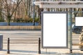 Billboard banner empty white at a bus stop