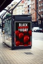 billboard black friday poster advertising on bus stop Royalty Free Stock Photo
