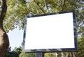 Billboard blank mockup and template empty frame for logo or text on exterior street advertising poster screen city background, Royalty Free Stock Photo
