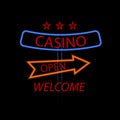 Billboard casino with arrows on a black background.