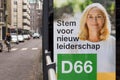 The hague, Holland - March 10, 2021: Billboard D66 elections. The text says `Stem voor nieuw leiderschap D66`. English translation Royalty Free Stock Photo