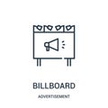 billboard icon vector from advertisement collection. Thin line billboard outline icon vector illustration