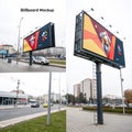 Billboard mockup in three positions isolated on transparent background Royalty Free Stock Photo