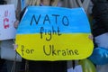 Billboard NATO Fight For Ukraine At The Protest Against The War In Ukraine At Amsterdam The Netherlands 27-2-2022