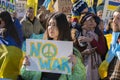 Billboard Now War At The Protest Against The War In Ukraine At Amsterdam The Netherlands 27-2-2022