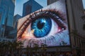 A billboard sized eye watching over a city square, its pupil dilating with every passerby Royalty Free Stock Photo