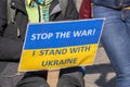 Billboard Stop The War I Stand With Ukrain At The PAX Demonstration Against The War In Ukraine At Amsterdam The Netherlands 6-3-