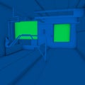 2 billboards structures for diverse purposes in dodger blue and medium spring green squares