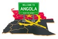 Billboard Welcome to Angola on Angolan map, 3D rendering Royalty Free Stock Photo