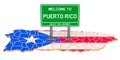 Billboard Welcome to Puerto Rico on Puerto Rican map, 3D rendering