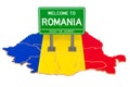 Billboard Welcome to Romania on Romanian map, 3D rendering