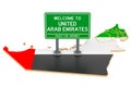 Billboard Welcome to the UAE on the United Arab Emirates map, 3D rendering Royalty Free Stock Photo