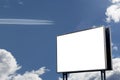 Billboard with white space. Airplane trail, travel blue sky and