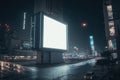 billboards and advertising signs at modern buildings in capital city, future, urbanist, science fiction, advertising