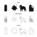 Billet pack, sheep.blue, canister.Moloko set collection icons in black,monochrome,outline style vector symbol stock