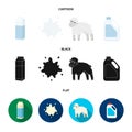 Billet pack, sheep.blue, canister.Moloko set collection icons in cartoon,black,flat style vector symbol stock