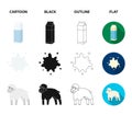 Billet pack, sheep.blue, canister.Moloko set collection icons in cartoon,black,outline,flat style vector symbol stock