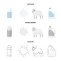 Billet pack, sheep.blue, canister.Moloko set collection icons in cartoon,outline,monochrome style vector symbol stock