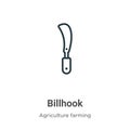 Billhook outline vector icon. Thin line black billhook icon, flat vector simple element illustration from editable farming and Royalty Free Stock Photo