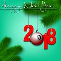 Billiard ball and 2018 on a Christmas tree branch Royalty Free Stock Photo