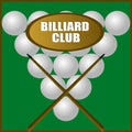 Billiard ball and cue on the playing table