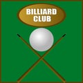 Billiard ball and cue on the playing table