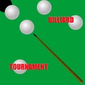 Billiard ball and cue on the playing table