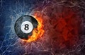 Billiard ball in fire and water Royalty Free Stock Photo
