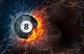 Billiard ball in fire and water Royalty Free Stock Photo