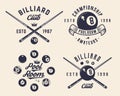 Billiard, 8-ball logo set. 4 billiard related labels, badges, emblems. Royalty Free Stock Photo